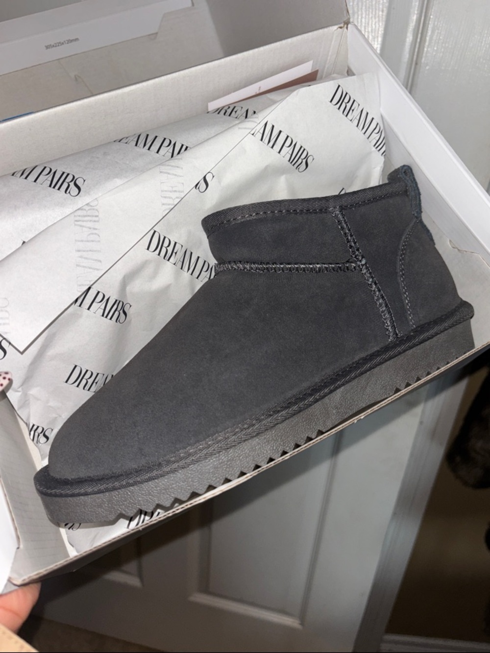 Dark Gray Faux Suede Ankle Boots - Classic Winter Slip-On size 8